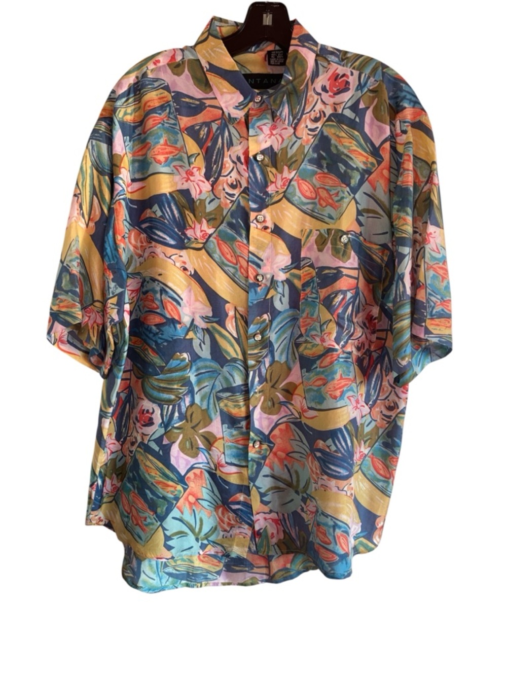Santana Vintage Tropical Print Button-Up Shirt Multicolor silk koi fish medium